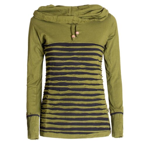 Vishes Cutwork Sweater aus Baumwolle mit Kragen olive-schwarz 40