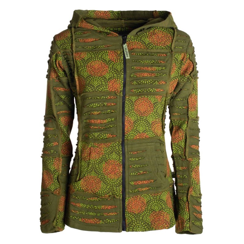 Vishes Damen Patchwork Jacke Blumen-Sweatjacke Hippie-Jacke