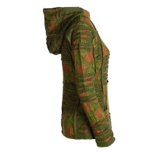 Vishes - Damen Patchwork Jacke Blumen-Sweatjacke Hippie-Jacke Kapuzenjacke olive 40
