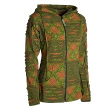Vishes - Damen Patchwork Jacke Blumen-Sweatjacke Hippie-Jacke Kapuzenjacke olive 40