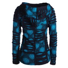 Vishes - Damen Patchwork Jacke Blumen-Sweatjacke Hippie-Jacke Kapuzenjacke schwarz-türkis 40