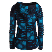 Vishes - Damen Patchwork Jacke Blumen-Sweatjacke Hippie-Jacke Kapuzenjacke schwarz-türkis 42