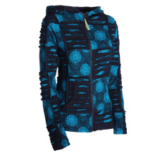 Vishes - Damen Patchwork Jacke Blumen-Sweatjacke Hippie-Jacke Kapuzenjacke schwarz-türkis 42