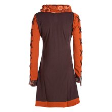 Vishes - Damen Blumen-Kleid Baumwollkleid Langarm-Shirtkleid Schal-Kragen braun 44