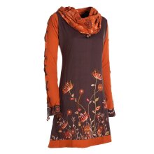 Vishes - Damen Blumen-Kleid Baumwollkleid Langarm-Shirtkleid Schal-Kragen braun 44