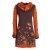 Vishes - Damen Blumen-Kleid Baumwollkleid Langarm-Shirtkleid Schal-Kragen braun 44