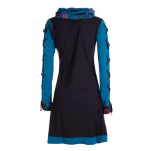 Vishes - Damen Blumen-Kleid Baumwollkleid Langarm-Shirtkleid Schal-Kragen schwarz 34-36