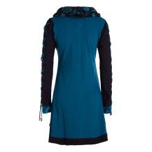 Vishes - Damen Blumen-Kleid Baumwollkleid Langarm-Shirtkleid Schal-Kragen türkis 42