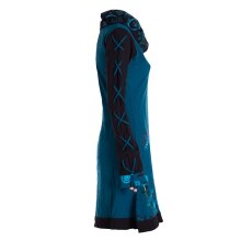 Vishes - Damen Blumen-Kleid Baumwollkleid Langarm-Shirtkleid Schal-Kragen türkis 42