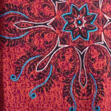 Vishes - Damen Schal-Kragen Mandala-Kleid Langarm-Shirtkleid Baumwollkleid dunkelrot 40