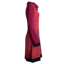 Vishes - Damen Schal-Kragen Mandala-Kleid Langarm-Shirtkleid Baumwollkleid dunkelrot 40