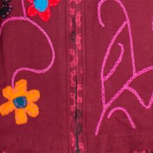 Vishes - Damen Sommerjacke Blumen-Strickjacke Elfenjacke Kapuzi Rüschen dunkelrot 36