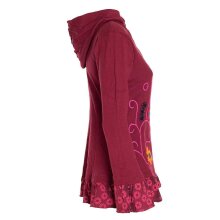 Vishes - Damen Sommerjacke Blumen-Strickjacke Elfenjacke Kapuzi Rüschen dunkelrot 36