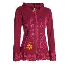 Vishes - Damen Sommerjacke Blumen-Strickjacke Elfenjacke Kapuzi Rüschen dunkelrot 36