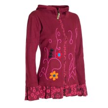 Vishes - Damen Sommerjacke Blumen-Strickjacke Elfenjacke Kapuzi Rüschen dunkelrot 36