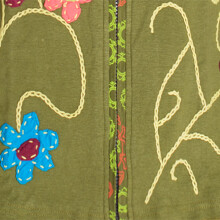 Vishes - Damen Sommerjacke Blumen-Strickjacke Elfenjacke Kapuzi Rüschen olive 42