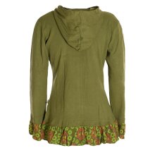 Vishes - Damen Sommerjacke Blumen-Strickjacke Elfenjacke Kapuzi Rüschen olive 42