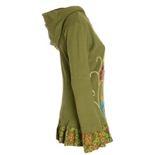 Vishes - Damen Sommerjacke Blumen-Strickjacke Elfenjacke Kapuzi Rüschen olive 42