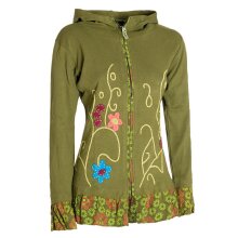 Vishes - Damen Sommerjacke Blumen-Strickjacke Elfenjacke Kapuzi Rüschen olive 42