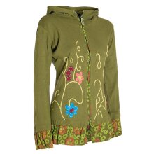 Vishes - Damen Sommerjacke Blumen-Strickjacke Elfenjacke Kapuzi Rüschen olive 42