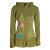 Vishes - Damen Sommerjacke Blumen-Strickjacke Elfenjacke Kapuzi Rüschen olive 42