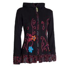 Vishes - Damen Sommerjacke Blumen-Strickjacke Elfenjacke Kapuzi Rüschen schwarz 40