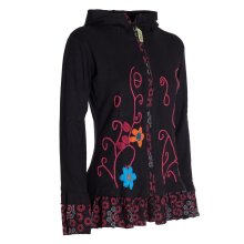 Vishes - Damen Sommerjacke Blumen-Strickjacke Elfenjacke Kapuzi Rüschen schwarz 40