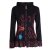 Vishes - Damen Sommerjacke Blumen-Strickjacke Elfenjacke Kapuzi Rüschen schwarz 44