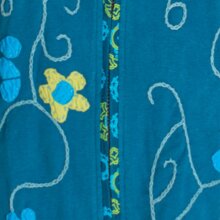 Vishes - Damen Sommerjacke Blumen-Strickjacke Elfenjacke Kapuzi Rüschen türkis 42