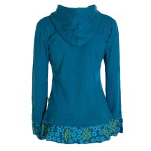 Vishes - Damen Sommerjacke Blumen-Strickjacke Elfenjacke Kapuzi Rüschen türkis 42