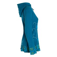 Vishes - Damen Sommerjacke Blumen-Strickjacke Elfenjacke Kapuzi Rüschen türkis 42