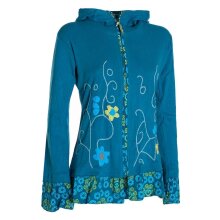 Vishes - Damen Sommerjacke Blumen-Strickjacke Elfenjacke Kapuzi Rüschen türkis 42
