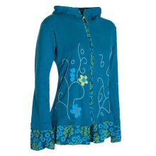 Vishes - Damen Sommerjacke Blumen-Strickjacke Elfenjacke Kapuzi Rüschen türkis 42