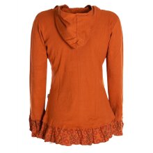 Vishes - Damen Sommerjacke Blumen-Strickjacke Elfenjacke Kapuzi Rüschen dunkel-orange 44