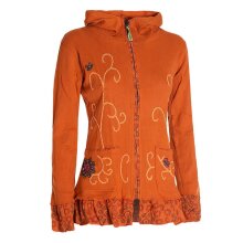Vishes - Damen Sommerjacke Blumen-Strickjacke Elfenjacke Kapuzi Rüschen dunkel-orange 44
