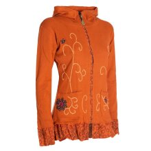 Vishes - Damen Sommerjacke Blumen-Strickjacke Elfenjacke Kapuzi Rüschen dunkel-orange 44