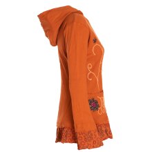 Vishes - Damen Sommerjacke Blumen-Strickjacke Elfenjacke Kapuzi Rüschen dunkel-orange 50-52