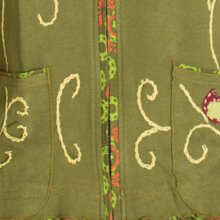 Vishes - Damen Sommerjacke Blumen-Strickjacke Elfenjacke Kapuzi Rüschen olive 44