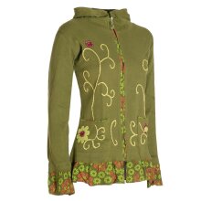 Vishes - Damen Sommerjacke Blumen-Strickjacke Elfenjacke Kapuzi Rüschen olive 44