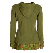 Vishes - Damen Sommerjacke Blumen-Strickjacke Elfenjacke Kapuzi Rüschen olive 50-52