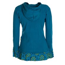Vishes - Damen Sommerjacke Blumen-Strickjacke Elfenjacke Kapuzi Rüschen petrol 44