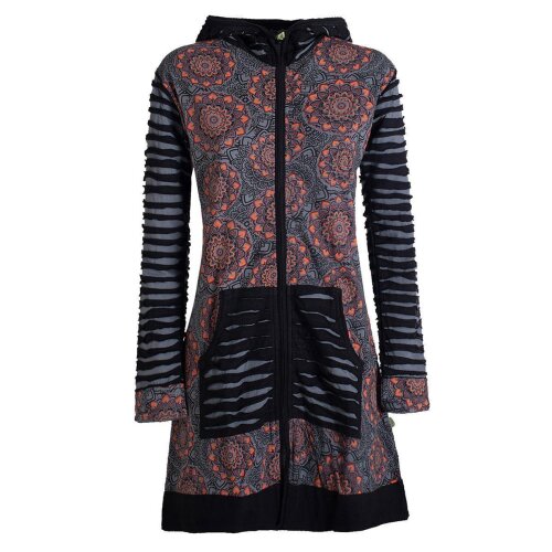 Vishes - Damen Blumen Mandala Jersey-Mantel Hippiemantel Kapuzenmantel grau 36-38