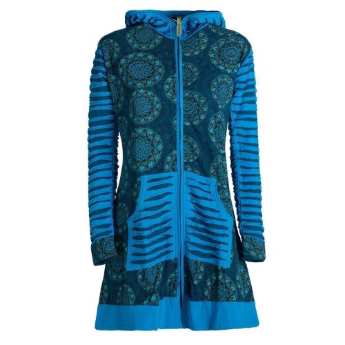 Vishes - Damen Blumen Mandala Jersey-Mantel Hippiemantel Kapuzenmantel türkis 40