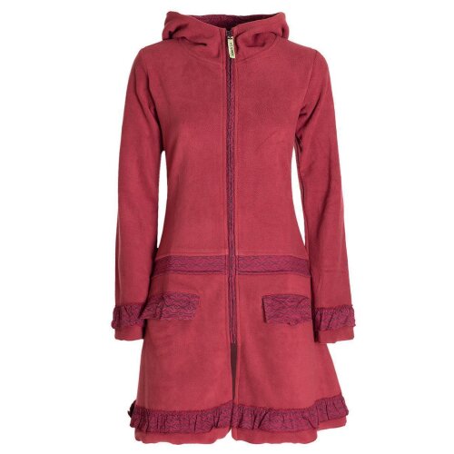 Vishes Damen lange Fleecejacke Fleecemantel Übergangsjacke weiches Fleece dunkelrot 46-48