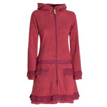 Vishes Damen lange Fleecejacke Fleecemantel Übergangsjacke weiches Fleece dunkelrot 50-52