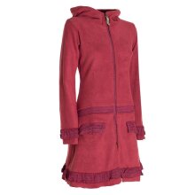 Vishes Damen lange Fleecejacke Fleecemantel Übergangsjacke weiches Fleece dunkelrot 50-52
