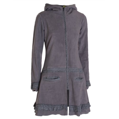 Vishes Damen lange Fleecejacke Fleecemantel Übergangsjacke weiches Fleece grau 34-36