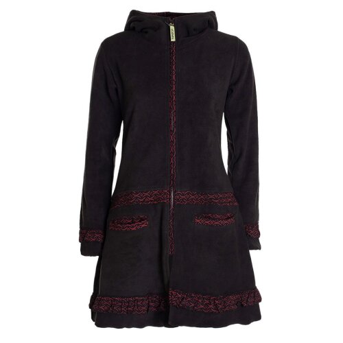 Vishes Damen lange Fleecejacke Fleecemantel Übergangsjacke weiches Fleece schwarz 34-36