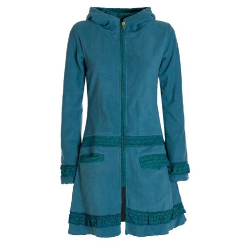 Vishes Damen lange Fleecejacke Fleecemantel Übergangsjacke weiches Fleece türkis 46-48