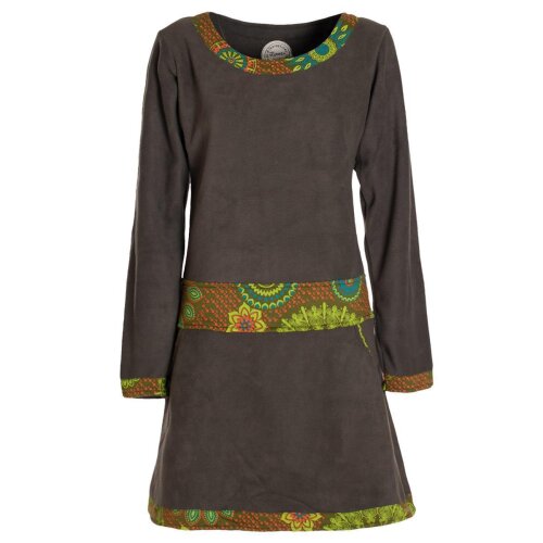 Vishes - Extra warmes Winterkleid Damen Langarm Kleider Sweatkleid Fleece olive 38-40